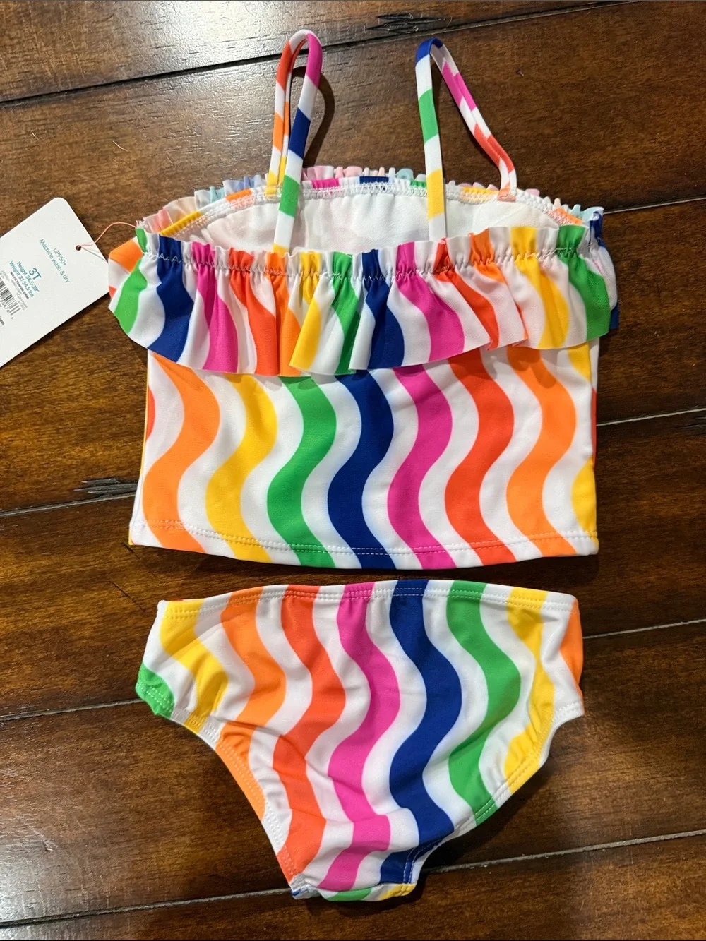 wonder nation Rainbow Wave Ruffle Tankini — Multicolor Stripes